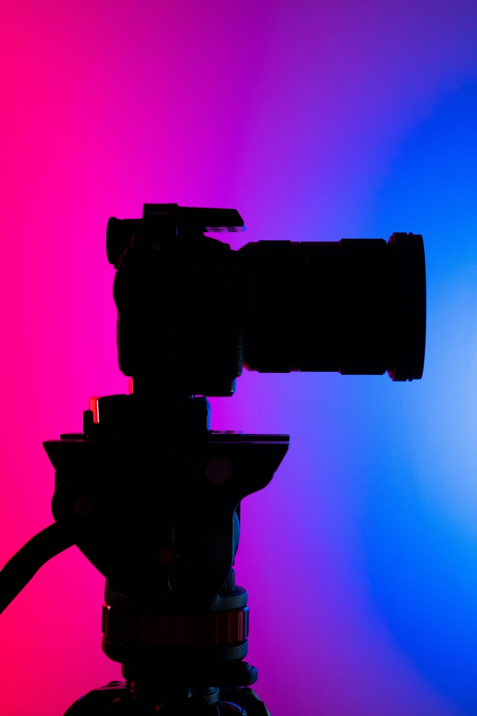 A video camera with a multicolored background